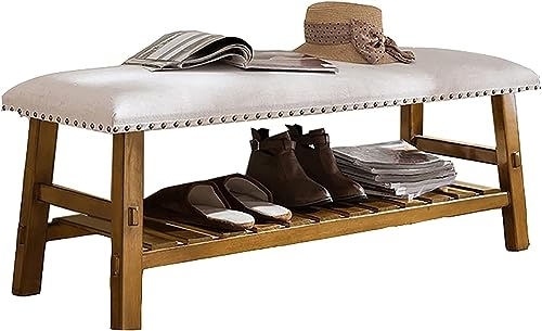 Vintage-Schuhbank aus Holz mit weichem Kissen, stilvoller Aufbewahrungs-Organizer und Nachttisch-Sitz, Retro-Schnallen-Design für Flur und Schlafzimmer Vintage-Schuhbank aus Holz mit weichem Kissen, stilvoller Aufbewahrungs-Organizer und Nachttisch-Sitz, Retro-Schnallen-Design für Flur und Schlafzimmer von Generisch