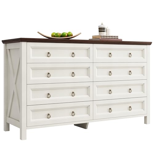 Vintage Weiß Kommode - 8 geräumige Schubladen Sideboard mit Walnuss-Arbeitsplatte & Aluminiumgriffen für Schlafzimmer & Wohnzimmer Aufbewahrung Stilvoller Esszimmerschrank Vintage Weiß Kommode - 8 geräumige Schubladen Sideboard mit Walnuss-Arbeitsplatte & Aluminiumgriffen für Schlafzimmer & Wohnzimmer Aufbewahrung Stilvoller Esszimmerschrank von Generisch