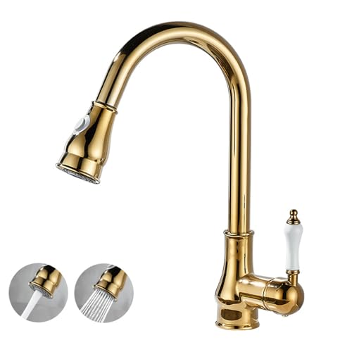 Vintage ausziehbare Küchenspüle Wasserhahn 360° schwenkbar Messing Wasserhahn Gold Finish Modernes Retro Design Langlebiger Küchenarmatur für einfache Reinigung und vielseitige Verwendung Vintage ausziehbare Küchenspüle Wasserhahn 360° schwenkbar Messing Wasserhahn Gold Finish Modernes Retro Design Langlebiger Küchenarmatur für einfache Reinigung und vielseitige Verwendung von Generisch