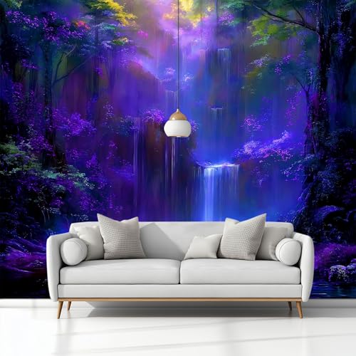 Violett Fototapete, Fantasie Wasserfall Wald Moderne Vlies-Tapete 400 x 280 cm (B x H) – Wanddekoration mit Design für Wohnzimmer und Schlafzimmer von Generisch