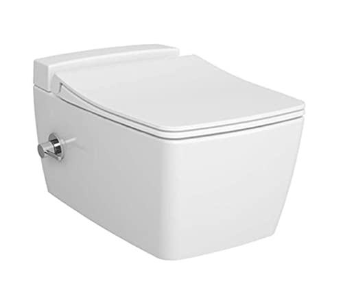 Metropole Wand-WC mit Bidetfunktion und integrierter Thermostat-Armatur, mit Waschmitteltank, ohne Spülrand inkl. Armatur und Metropole WC-Sitz mit Absenkautomatik Slim von Generisch