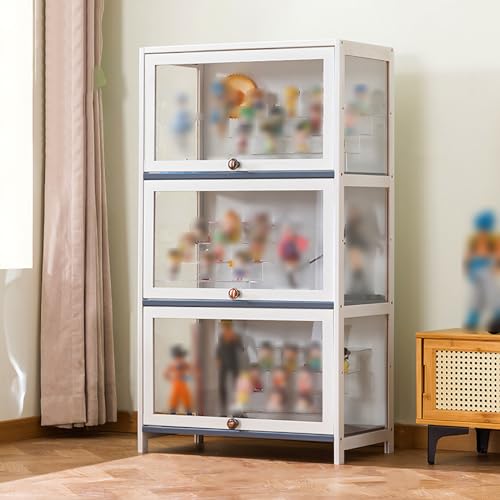 Vitrine Curio Schrank mit Glastüren, Bambusrahmen, starke belastbare Lagerregale, Acrylglasvitrine von Generisch
