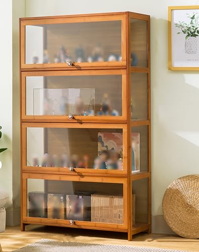 Vitrine – Curio-Vitrine mit Glastür und Bambusrahmen und Ablageflächen – starkes belastbares Design für Vitrine und Organisation von Generisch