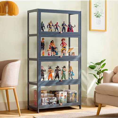 Vitrine Vitrine mit Acrylglastür, natürlicher Bambus, 1-5 Etagen Stauraum, hohe Kapazität, Klapptür für Sammlerstücke von Generisch