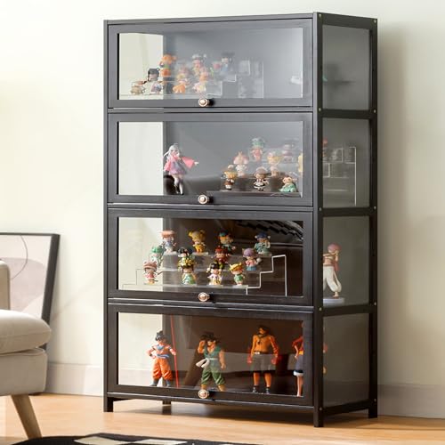 Vitrine Vitrine mit Acrylglastür, natürlicher Bambus, 1-5 Etagen Stauraum, hohe Kapazität, Klapptür für Sammlerstücke von Generisch