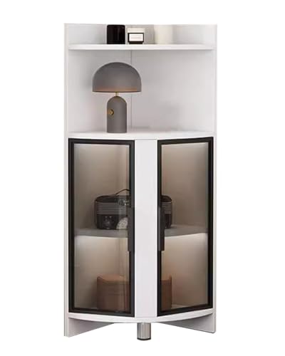 Vitrine mit gebogener Ecke, Tür aus gehärtetem Glas und LED-Beleuchtung, ideal für kleine Räume und zur Präsentation von Sammlerstücken oder Likör von Generisch