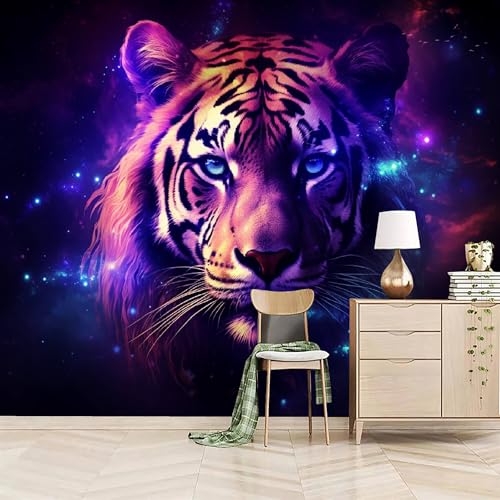 Vlies Fototapete 150x105cm Neon Star Tiger Selbstklebende Vliestapete - Atmungsaktiv & Schimmelhemmend - Fantasy-Kunststil Wandtapete Bildtapete 3d Effekt Für Wohnzimmer Schlafzimmer von Generisch
