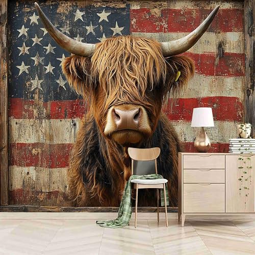 Vlies Fototapete 150x105cm Rose Flagge Tier Kuh Selbstklebende Vliestapete - Atmungsaktiv & Schimmelhemmend - Retro-Stil Wandtapete Bildtapete 3d Effekt Für Wohnzimmer Schlafzimmer von Generisch