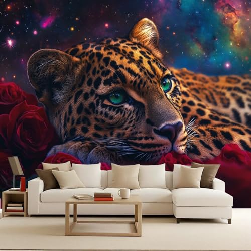 Vlies Fototapete 150x105cm Rosenbusch Leopard Selbstklebende Vliestapete - Atmungsaktiv & Schimmelhemmend - Tier Wandtapete Bildtapete 3d Effekt Für Wohnzimmer Schlafzimmer von Generisch