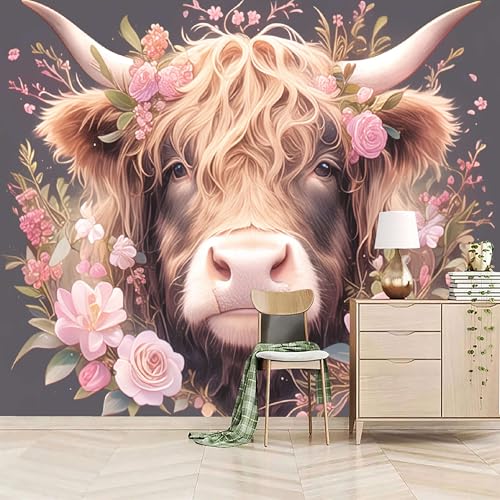Vlies Fototapete 200x140cm Fantasie Girlande Kuh Selbstklebende Vliestapete - Atmungsaktiv & Schimmelhemmend - Tier Wandtapete Bildtapete 3d Effekt Für Wohnzimmer Schlafzimmer von Generisch