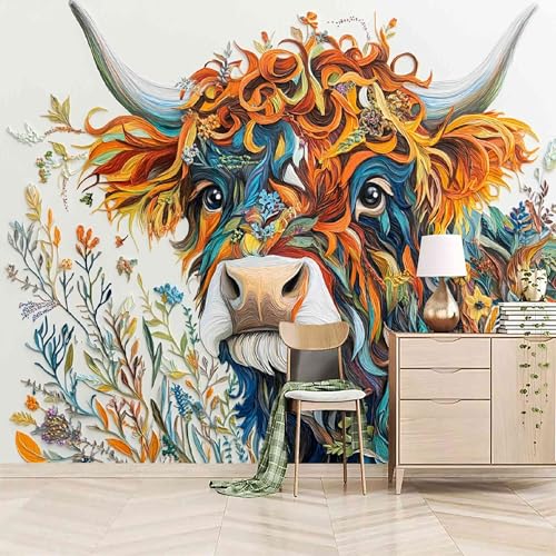 Vlies Fototapete 200x140cm Kuh Malen Selbstklebende Vliestapete - Atmungsaktiv & Schimmelhemmend - Tier Wandtapete Bildtapete 3d Effekt Für Wohnzimmer Schlafzimmer von Generisch