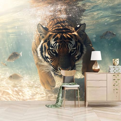 Vlies Fototapete 200x140cm Tauchender Tiger Selbstklebende Vliestapete - Atmungsaktiv & Schimmelhemmend - Tiere Und Bestien Wandtapete Bildtapete 3d Effekt Für Wohnzimmer Schlafzimmer von Generisch