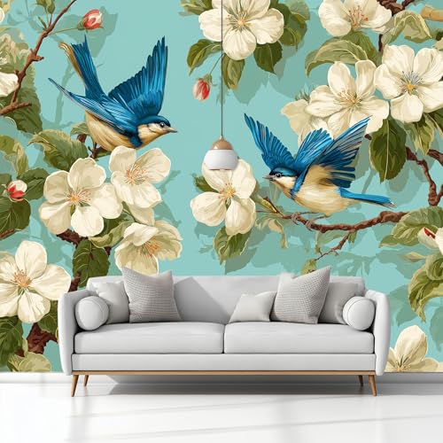 Vlies Fototapete 250x175 cm - Foto Tapete Schlafzimmer Wohnzimmer Flur Weiße Blumen Vögel 3D Türkis Moderne Vliestapete Wandtapete Motivtapeten Bildtapete 3d Effekt Wanddeko Vlies Fototapete 250x175 cm - Foto Tapete Schlafzimmer Wohnzimmer Flur Weiße Blumen Vögel 3D Türkis Moderne Vliestapete Wandtapete Motivtapeten Bildtapete 3d Effekt Wanddeko von Generisch