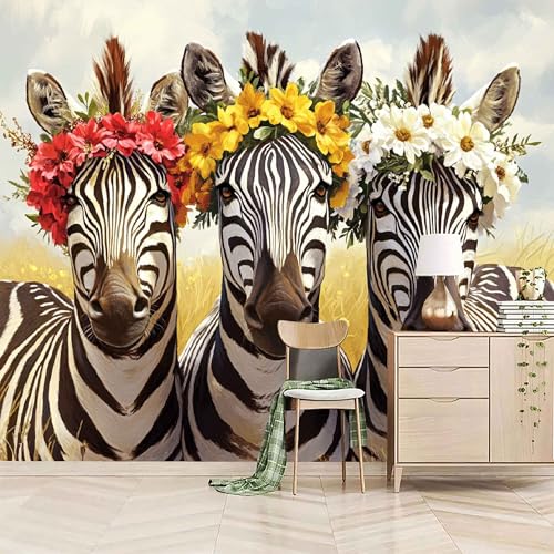 Vlies Fototapete 300x256cm Zebra Trägt Einen Kranz Selbstklebende Vliestapete - Atmungsaktiv & Schimmelhemmend - Niedlicher Und Humorvoller Stil Wandtapete Bildtapete 3d Effekt Für Wohnzimmer von Generisch