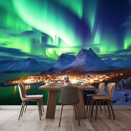 Vlies Fototapete 400 x 280 cm, Natur Schneebedeckte Berge Aurora Motivtapeten Wandbild Dekoration, Grün Aurora Wandtapete für Schlafzimmer Wohnzimmer Moderne Wand dekoration Vlies Fototapete 400 x 280 cm, Natur Schneebedeckte Berge Aurora Motivtapeten Wandbild Dekoration, Grün Aurora Wandtapete für Schlafzimmer Wohnzimmer Moderne Wand dekoration von Generisch