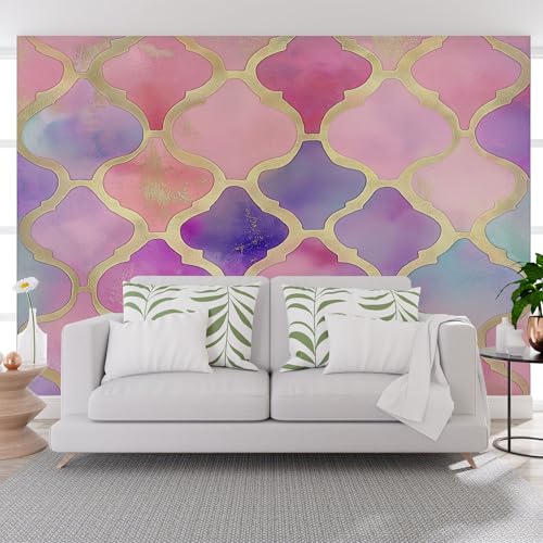 Vlies Fototapete Abstrakt Goldfolie Geometrie Lila 500x317cm (B x H) Wandtapete Tapeten Wohnzimmer Schlafzimmer Jugendzimmer Büro Flur Moderne Design Wand Dekoration Tapete Batik Geometrie Lila von Generisch