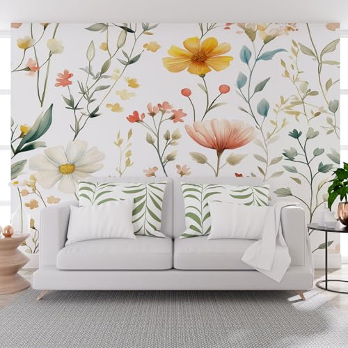 Vlies Fototapete Aquarell Pflanze Hibiskus Unkraut 400x280cm (B x H) - Foto Tapete Schlafzimmer Wohnzimmer Moderne Vliestapete Pflanzen Blumen Wandtapete Motivtapeten 3d Effekt Wand Dekoration von Generisch