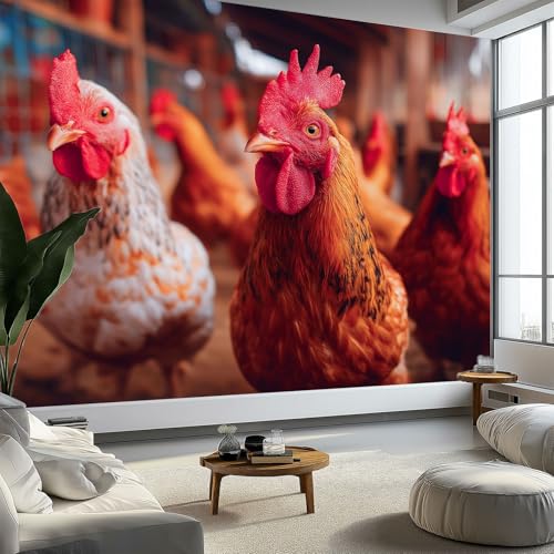 Vlies Fototapete Bauernhof Stil Tapete 450 x 315 cm (B x H), Moderne Vliestapete 3d Effekt Wand Dekoration Landhausstil Hühner Motivtapeten Wandtapete Wohnzimmer Restaurant Kinderzimmer von Generisch