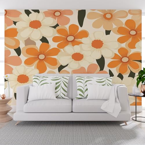 Vlies Fototapete Bemalte Pflanzen Gänseblümchen Orange 500x317cm (B x H) - Fototapeten für Wohnzimmer Schlafzimmer - Vliestapete Wandtapete Tapete 3D Effekt Wand Dekoration - Pflanzen Blumen von Generisch