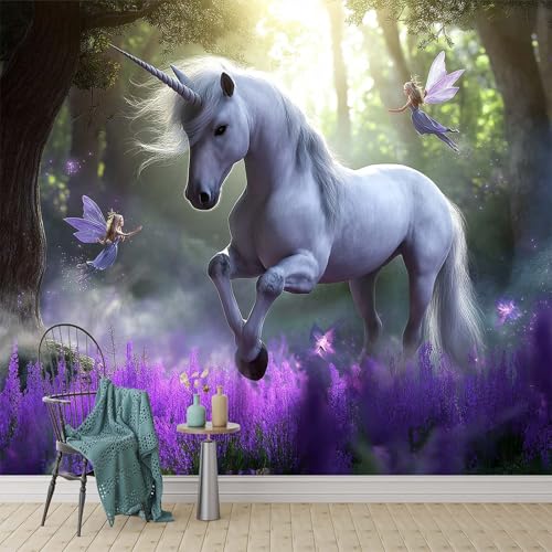 Vlies Fototapete Einhorn Im Wald 3D Effekt 250 x 175 cm - Foto Tapete Schlafzimmer Wohnzimmer Moderne Vliestapete UV-Beständig Wandtapete Motivtapeten Dekoration - Lila Blumen Und Feen Vlies Fototapete Einhorn Im Wald 3D Effekt 250 x 175 cm - Foto Tapete Schlafzimmer Wohnzimmer Moderne Vliestapete UV-Beständig Wandtapete Motivtapeten Dekoration - Lila Blumen Und Feen von Generisch