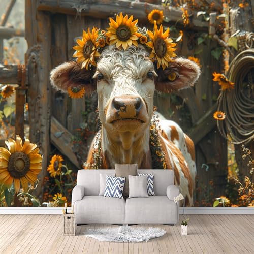 Vlies Fototapete Kuh Sonnenblume 500x280 cm Wandtapete Tier 3D Druckmuster Keine Selbstklebende Rückseite für Wohnzimmer Büro Fototapete Schlafzimmer Dekoratives Wandbild Einfache Montage Tapete Vlies Fototapete Kuh Sonnenblume 500x280 cm Wandtapete Tier 3D Druckmuster Keine Selbstklebende Rückseite für Wohnzimmer Büro Fototapete Schlafzimmer Dekoratives Wandbild Einfache Montage Tapete von Generisch
