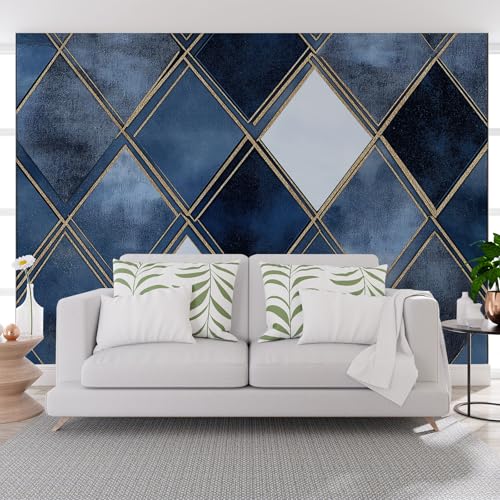 Vlies Fototapete Luxuriöse Diamanten Geometrie Linien 365x254cm (B x H) Wohnzimmer Moderne Vliestapete 3d Effekt Wand Dekoration Vintage Geometrie Blau Motivtapeten Wandtapete Wohnzimmer von Generisch
