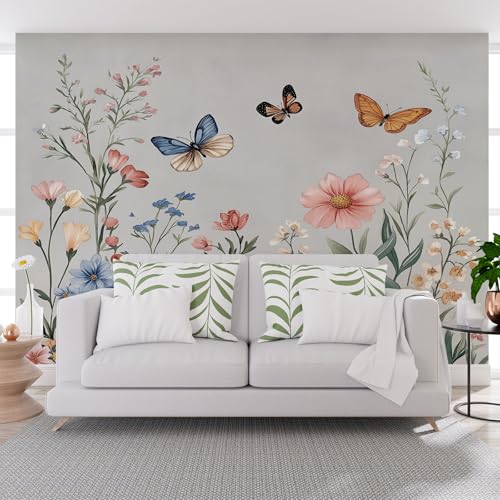 Vlies Fototapete Natur Gänseblümchen Blumen Schmetterling 500x280cm (B x H) Tapete Moderne Vliestapete 3d Effekt Wand Dekoration Pflanzen Blumen, Schmetterling Wandtapete Wohnzimmer Wall Paper von Generisch