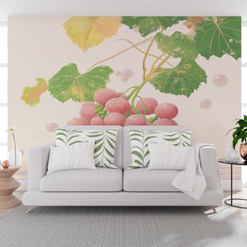 Vlies Fototapete Natur Obst Trauben Blätter 500x317cm (B x H) Fototapeten für Wohnzimmer Schlafzimmer - Obst Und Trauben Mit Blasen Vliestapete Wandtapete Tapete 3D Effekt Wand Dekoration Foto Tapete von Generisch