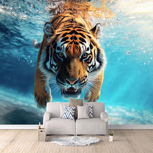 Vlies Fototapete Tiger 300 x 210 cm (B x H) - Foto Tapete Schlafzimmer Wohnzimmer Vliestapete XXL Wandtapete 3D Effekt Wand Dekoration - Unterwassertier Tiger c-B-1017-a-a von Generisch