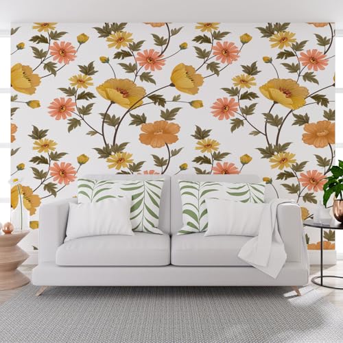 Vlies Fototapete Vintage Pflanze Hibiskus Gelb 450x315cm (B x H) Fototapeten für Wohnzimmer Schlafzimmer - Vintage Blumen Vliestapete Wandtapete Tapete 3D Effekt Wand Dekoration Foto Tapete von Generisch