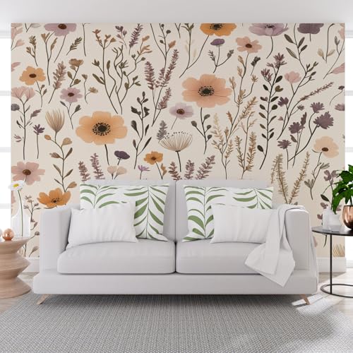 Vlies Fototapete Vintage Pflanzen Hibiskus Lavendel 450x315cm (B x H) - Foto Tapete Schlafzimmer Wohnzimmer Moderne Vliestapete Vintage Pflanzen Blumen Wandtapete 3d Effekt Wand Dekoration von Generisch
