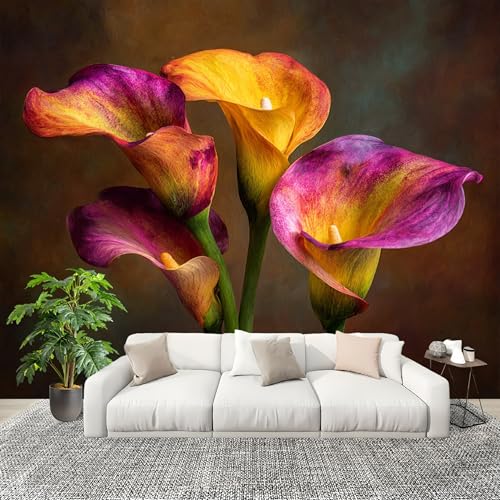 Vlies Wandbild 350x256cm Romantisches Calla-Lilien-öLgemäLde Fototapeten Wasserdicht Kunstdrucke Wanddeko Mehrfarbig Fototapete für Schlafzimmer Spielzimmer Küche Heimdekoration Wandtattoo von Generisch
