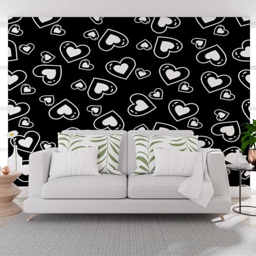 Vliestapete Fototapete Schwarze Geometrie Linien Liebe 390x260cm (B x H) Fototapeten Tapeten Moderne Wand Dekoration XXL Wandtapete Gemaltes Geometrie Herz Tapete Kinderzimmer Schlafzimmer Wohnzimmer von Generisch