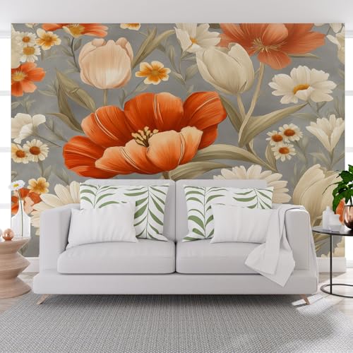 Vliestapete Fototapete Vintage Hibiskus Gänseblümchen Blumen 450x315cm (B x H) Fototapeten Tapeten Moderne Wand Dekoration Wandtapete Vintage Pflanzen Blumen Tapete Schlafzimmer Wohnzimmer von Generisch