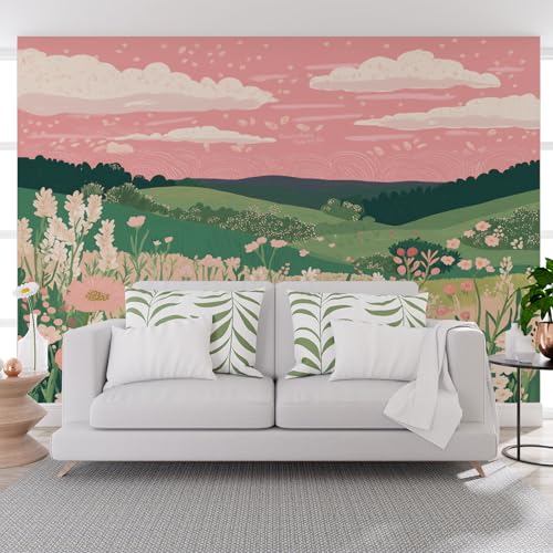 Vliestapete Natur Blumen Berge Landschaft 450x315cm (B x H) -Tapete Modern Wolken Blumen Landschaft Vlies Fototapete Wohnzimmer Schlafzimmer - Foto Tapeten Wand Wandtapete Wall Paper von Generisch