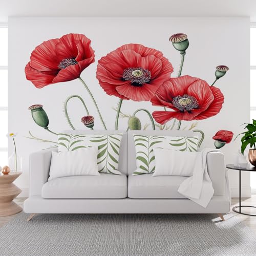 Vliestapete Natur Pflanze Rot Blume 500x280cm (B x H) -Tapete Modern Rote Blumen Vlies Fototapete Wohnzimmer Schlafzimmer - Foto Tapeten Wand Wandtapete Wall Paper von Generisch