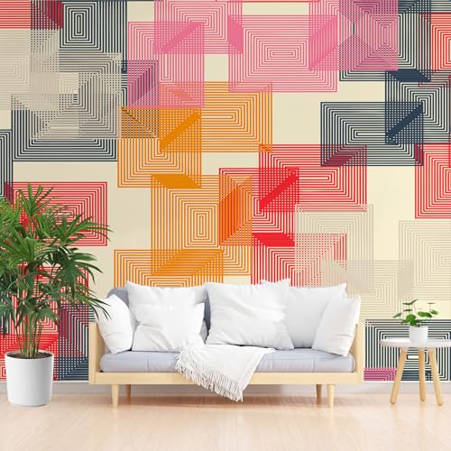 Vliestapete - Tapete Rechteckig Mosaik Geometrie Bunt 390x260cm (B x H) - Fototapete 3d Effekt - Wanddekoration fur Wohnzimmer Schlafzimmer Tapeten - Wandtapete Abstrakt Geometrie Linien von Generisch