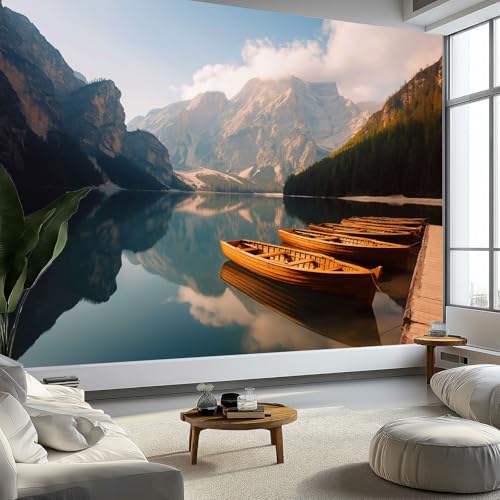 Vliestapete Wandtapete 300 x 210 cm (B x H), Modern Natur See Panorama Fototapete Dekoration - Blaugrau Tapete UV-Beständig Für Mädchen Jungs Schlafzimmer Wohnzimmer von Generisch