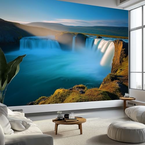 Vliestapete Wandtapete 350 x 256 cm (B x H), Surrealismus Natur Wasserfall Panorama Fototapete Dekoration - Blau Tapete UV-Beständig Für Mädchen Jungs Schlafzimmer Wohnzimmer von Generisch