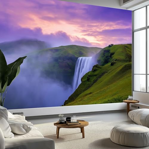 Vliestapete Wandtapete 400 x 280 cm (B x H), Elegant Natur Wasserfall Panorama Fototapete Dekoration - Violett Tapete UV-Beständig Für Mädchen Jungs Schlafzimmer Wohnzimmer von Generisch
