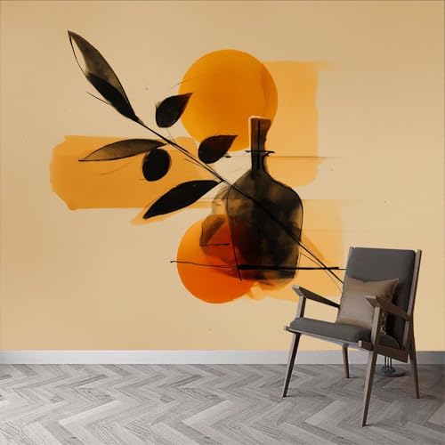 Vliestapete mit Abstrakt Pflanzen Vase Muster, abziehbar Fototapete Abstrakte Tusche Kinderzimmer Wohnzimmer Schlafzimmer Spielzimmer - Modern Wanddekoration Wandbild Tapeten 500 x 280 cm (B x H) von Generisch