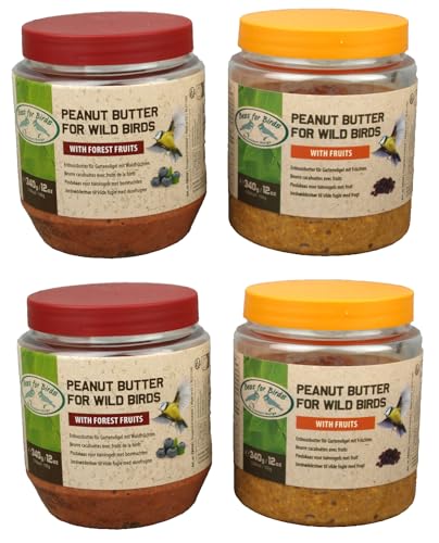 Vogelfutter Erdnussbutter mit Frucht Wildvogelfutter Vögel 4X 340g PET-Glas Fettfutter Rosinen Heidelbeere (936/8) von Generisch