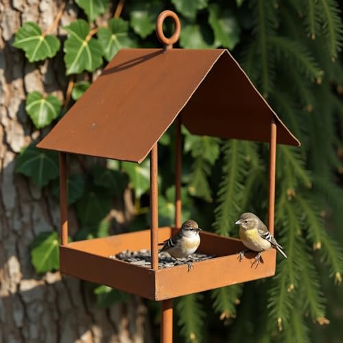 Vogelhaus mit Ständer ∣ 143 cm hoch ∣ wetterfest aus Metall ∣ Stabiler rustikaler Look ∣ Vogelfutterstation, Vogelfutterhaus ∣ Vorgelfutterhäuschen von Generisch