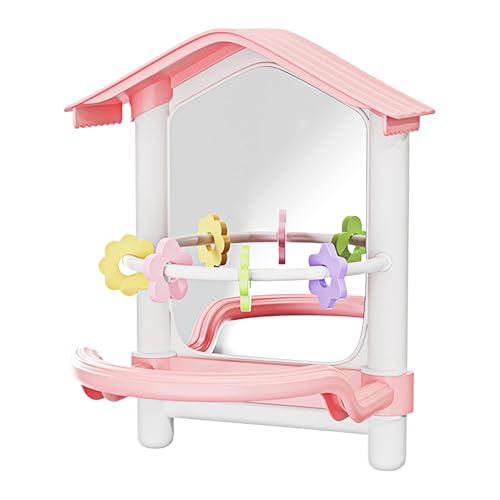Vogelspielzeug für Nymphensittiche, Spiegel mit Kau-Hängematten-Set, interaktives Haustier-Spielplatz-Design und lustiges Bereicherungszubehör für Innenbereich, Fenster, Hof, Garten, 16,4 x 15 x 20,7 von Generisch