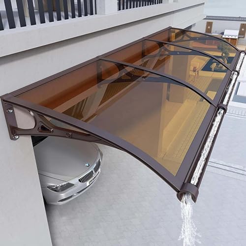 Vordach Wasserdicht Aluminium Vordach Markise 100x360cm Braun Outdoor Terrassenabdeckung Wetterbeständig Veranda Shelter mit Seitenteilen für Garage, Balkon, Eingang von Generisch