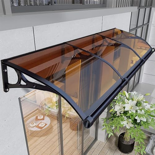 Vordertür Markise aus Aluminiumlegierung mit UV-beständiger Polycarbonat-Abdeckung, 100 x 320 cm, Braun - Outdoor Regen- & Schneeschutz Vordach, Wetterbeständiger Unterstand von Generisch