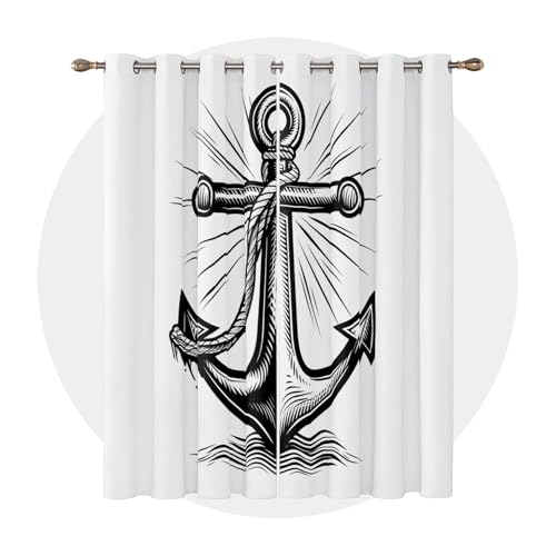 Vorhänge Anker - Nautisch Meer Maritim Fenster Gardinen mit Ösen, Vorhang Blickdicht Verdunklungsvorhänge Thermovorhang für Wohnzimmer Schlafzimmer Deko 2er Set, H 220 x B 140 cm E#-206 von Generisch