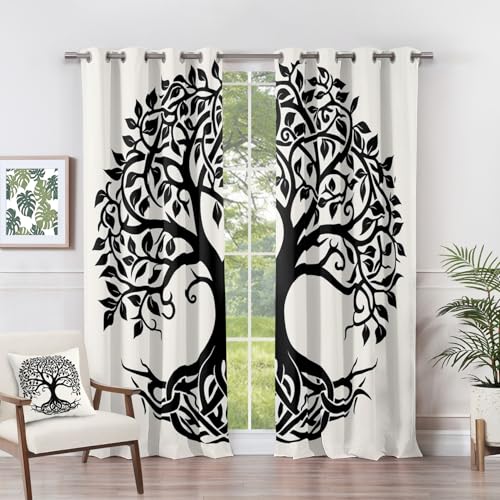 Vorhänge Baum des Lebens - Keltische Wikinger Fenster Gardinen mit Ösen, Vorhang Blickdicht Verdunklungsvorhänge Thermovorhang für Wohnzimmer Schlafzimmer 2er Set, H 137 x B 117 cm F#-178 von Generisch
