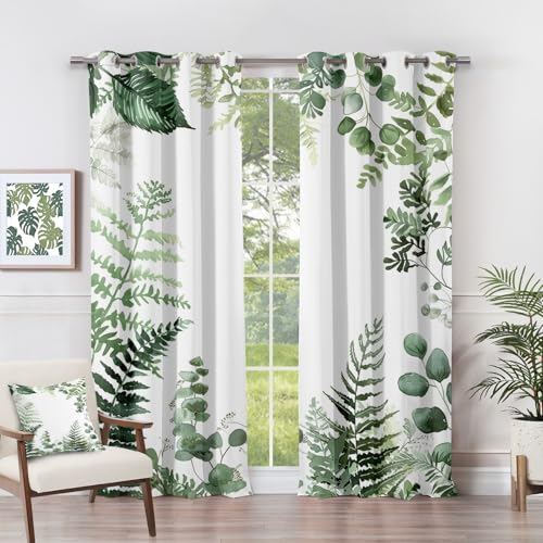 Vorhänge Blätter - Grünes Botanische Farnblätter Fenster Gardinen mit Ösen, Vorhang Blickdicht Verdunklungsvorhänge Thermovorhang für Wohnzimmer Schlafzimmer Deko 2er Set, H 160 x B 140 cm H#-257 von Generisch