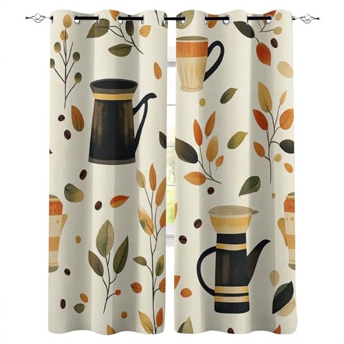 Vorhänge Blickdicht B140xH160 cm 3D Mode Kaffee Teekanne Blätter Muster Hitzeschutz Gardinen Verdunkelung Vorhang mit Ösen Polyester Schiebevorhänge für Schlafzimmer Wohnzimmer Kinderzimmer Deko Vorhänge Blickdicht B140xH160 cm 3D Mode Kaffee Teekanne Blätter Muster Hitzeschutz Gardinen Verdunkelung Vorhang mit Ösen Polyester Schiebevorhänge für Schlafzimmer Wohnzimmer Kinderzimmer Deko von Generisch